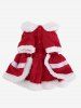 Pet's Christmas Bowknot Bell Holly Contrast Fur Piping Striped Buttons Turn-down Dress -  