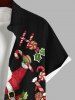 Chemise Bonbon Feuille et Père Noël Imprimés en Blocs de Couleurs avec Poche de Grande Taille - Noir 3XL