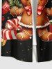 Plus Size Christmas Ball Light Gift Box Gingerbread Man Print Buttons Pocket Shirt For Men -  
