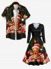 Plus Size Christmas Ball Light Gift Box Gingerbread Man Print Dress With A Belt -  