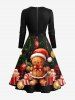 Plus Size Christmas Ball Light Gift Box Gingerbread Man Print Dress With A Belt -  