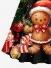 Plus Size Christmas Ball Light Gift Box Gingerbread Man Print Dress With A Belt -  