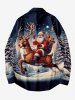 Plus Size Christmas Elk Santa Claus Tree Forest Snowflake Print Ombre Button Long Sleeves Shirt For Men -  