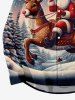 Plus Size Christmas Elk Santa Claus Tree Forest Snowflake Print Ombre Button Long Sleeves Shirt For Men -  
