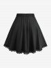Plus Size Scalloped Lace Trim PU Panel Zipper Cross Lace-up A Line Skirt -  