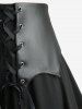 Plus Size Scalloped Lace Trim PU Panel Zipper Cross Lace-up A Line Skirt -  