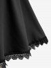 Plus Size Scalloped Lace Trim PU Panel Zipper Cross Lace-up A Line Skirt -  
