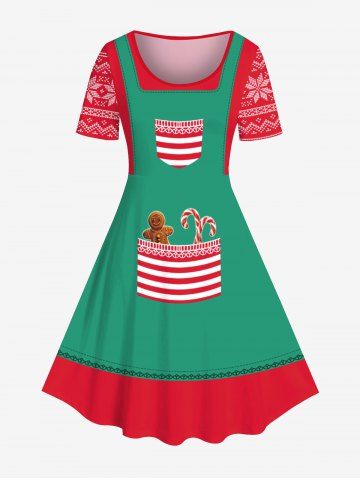 Robe de Noël Flocon de Neige Bonbon Imprimé de Grande Taille - RED - XS