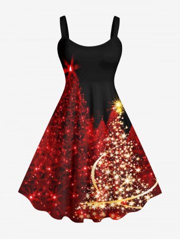 Robe Ligne A Sapin de Noël Brillant Imprimé de Grande Taille - BLACK - S