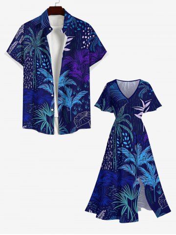 Coconut Tree Tropical Leaves Print Plus Size Matching Hawaii Beach Outfit For Couples