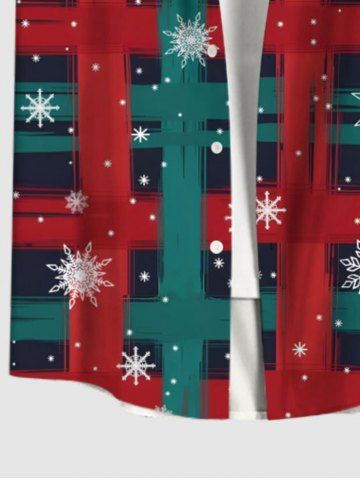 Plus Size Christmas Snowflake Striped Plaid Galaxy Print Button Pocket Shirt For Men