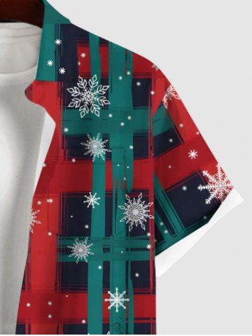 Plus Size Christmas Snowflake Striped Plaid Galaxy Print Button Pocket Shirt For Men