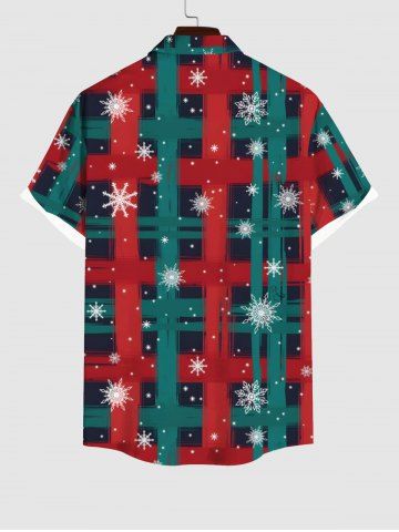 Plus Size Christmas Snowflake Striped Plaid Galaxy Print Button Pocket Shirt For Men