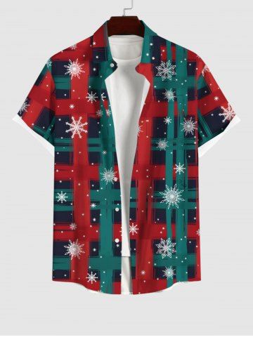 Plus Size Christmas Snowflake Striped Plaid Galaxy Print Button Pocket Shirt For Men