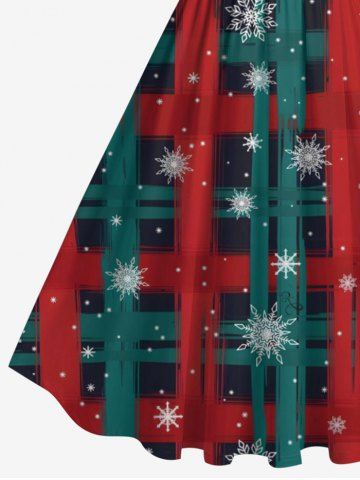 Plus Size Christmas Snowflake Striped Plaid Galaxy Print Vintage Swing A Line Dress