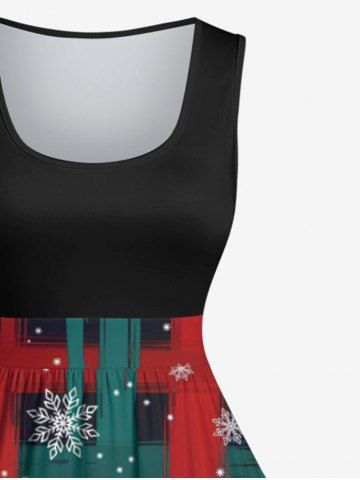 Plus Size Christmas Snowflake Striped Plaid Galaxy Print Vintage Swing A Line Dress