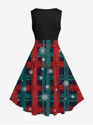 Plus Size Christmas Snowflake Striped Plaid Galaxy Print Vintage Swing A Line Dress