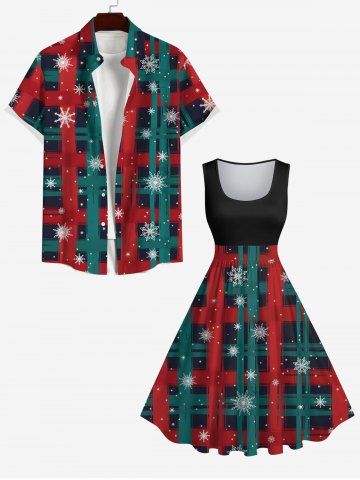 Plus Size Christmas Snowflake Striped Plaid Galaxy Print Vintage Swing A Line Dress