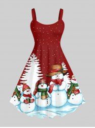 Robe Débardeur Imprimé Bonhomme de Neige et Sapin de Noël Grande Taille - Rouge 6X
