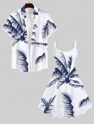 Costume D'habit de Grande Taille Imprimée de Cocotiers Sous les Tropiques pour la Plage - Blanc 