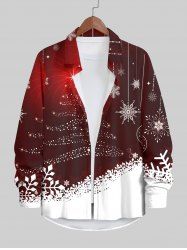 Plus Size Glitter Christmas Tree Ball Snowflake Print Ombre Button Long Sleeves Shirt For Men -  