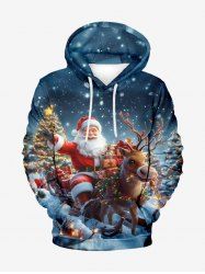 Plus Size Christmas Tree Light Elk Santa Claus Snowflake Ombre Galaxy Print Pocket Pullover Long Sleeves Hoodie For Men -  