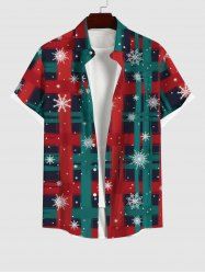 Plus Size Christmas Snowflake Striped Plaid Galaxy Print Button Pocket Shirt For Men -  