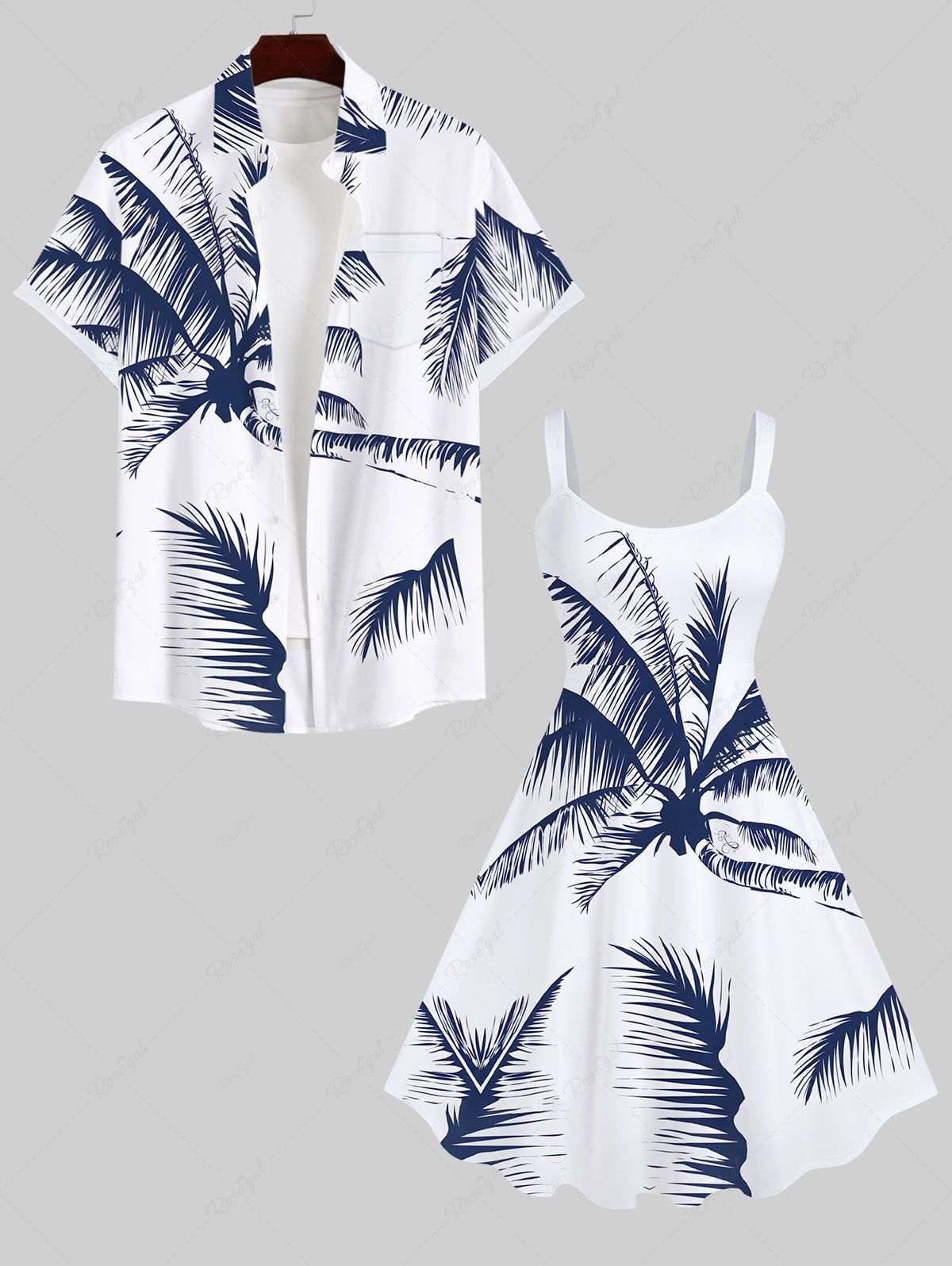 Costume D'habit de Grande Taille Imprimée de Cocotiers Sous les Tropiques pour la Plage Blanc 