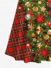 Maxi Robe de Noël Croisée Cloche Feuille Fleur Imprimées à Carreaux de Grande Taille - Rouge XS