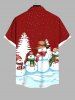 Plus Size Christmas Tree Snowman Snowflake Print Buttons Pocket Shirt For Men -  