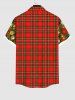 Plus Size Christmas Ball Star Bell Flowers Leaf Gingerbread Plaid Print Buttons Pocket Shirt For Men -  