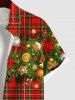 Plus Size Christmas Ball Star Bell Flowers Leaf Gingerbread Plaid Print Buttons Pocket Shirt For Men -  