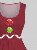 Robe Grande Taille Vintage Cordon de Serrage Imprimé Ligne A en Blocs de Couleurs - Rouge M