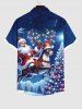 Plus Size Christmas Tree Light Hat Elk Santa Claus Glitter Galaxy Print Button Pocket Shirt For Men -  