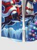 Plus Size Christmas Tree Light Hat Elk Santa Claus Glitter Galaxy Print Button Pocket Shirt For Men -  