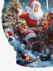 Plus Size Christmas Tree Light Elk Santa Claus Snowflake Ombre Galaxy Print Pocket Pullover Long Sleeves Hoodie For Men -  