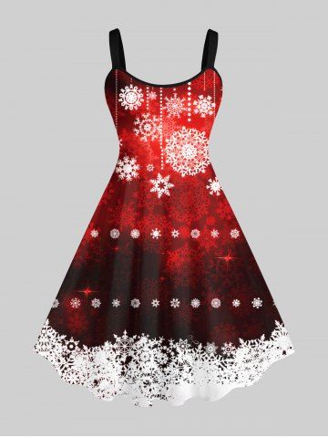 Plus Size Christmas Snowflake Tassel Ombre Print Tank Dress - RED - XS