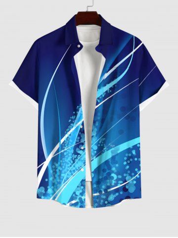 Plus Size Ombre Colorblock Glitter 3D Print Buttons Pocket Shirt For Men - SKY BLUE - 3XL