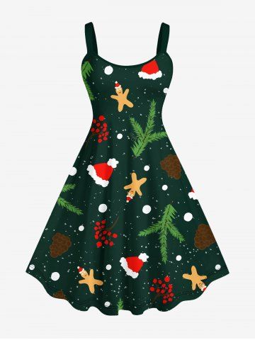 Robe Débardeur Ligne A Sapin de Noël Lune Cœur et Galaxie Imprimés de Grande Taille - BLACK - S