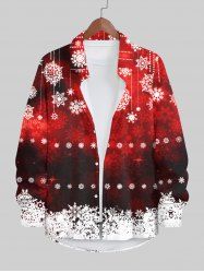 Plus Size Christmas Snowflake Tassel Ombre Print Buttons Pocket Long Sleeve Shirt For Men -  