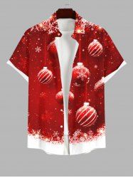 Plus Size Christmas Ball Snowflake Colorblock Print Buttons Pocket Shirt For Men -  