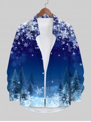 Plus Size Christmas Tree Snowflake Print Buttons Pocket Long Sleeve Shirt For Men -  