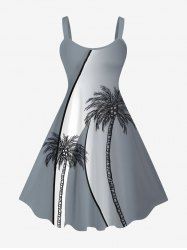 Plus Size Coconut Tree Curve Colorblock Print Hawaii Tank Dress -  