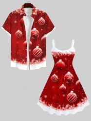 Tenue Contrastante Imprimé Flocon de Neige et Boules de Noël Grande Taille pour Couples - Rouge 