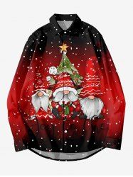Chemise Manches Longues à Imprimé Sapins Flocons de Neige et Père Noël Grande-Taille pour Hommes - Rouge 7XL