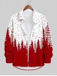 Plus Size Christmas Tree Dots Colorblock Print Buttons Pocket Long Sleeve Shirt For Men -  