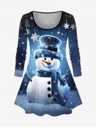 Plus Size Christmas Snowflake Snowman Glitter Ombre Galaxy Print Long Sleeves T-shirt -  