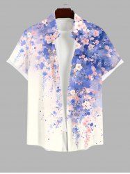 Chemise Fleurs Feuilles Imprimées Aquarelle avec Poche de Grande Taille avec Boutons pour Homme - Multi-A S