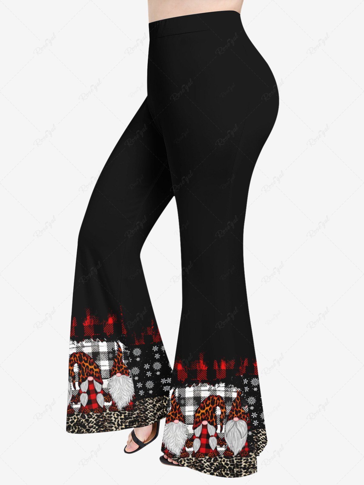 Buy Plus Size Christmas Hat Santa Claus Leopard Plaid Print Flare Pants  