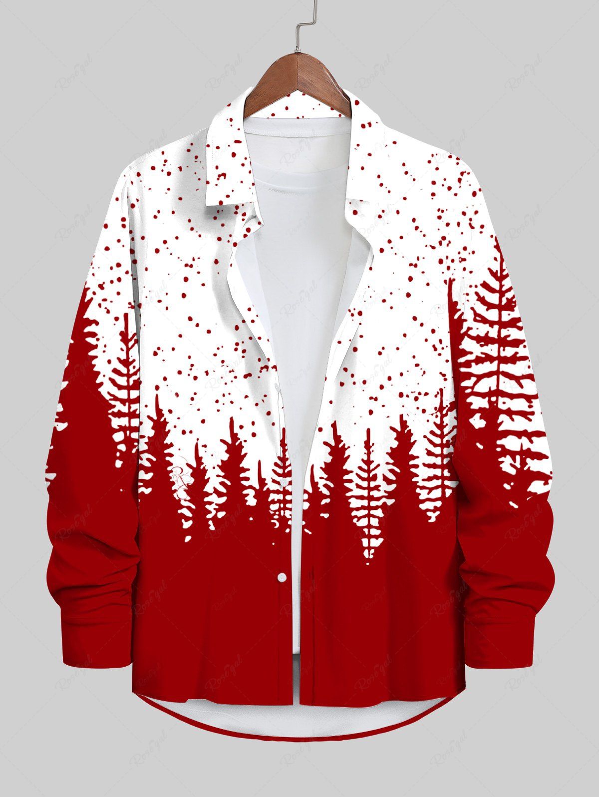 Shop Plus Size Christmas Tree Dots Colorblock Print Buttons Pocket Long Sleeve Shirt For Men  